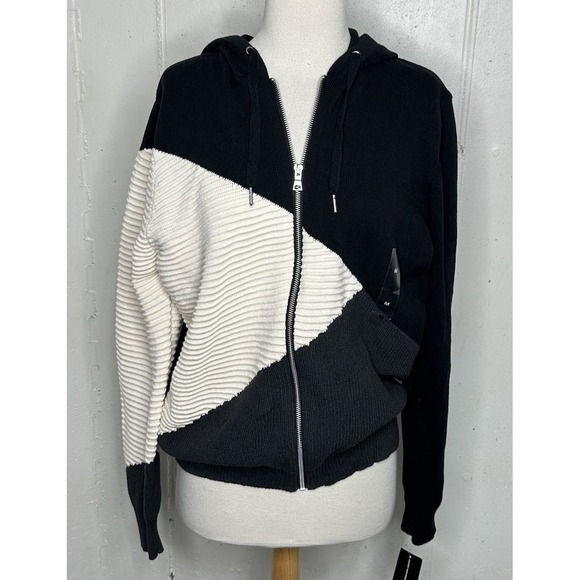 INC International Concepts Men's M Knit Hoodie Black White Gray Zip Cardigan NEW - Picture 1 of 8
